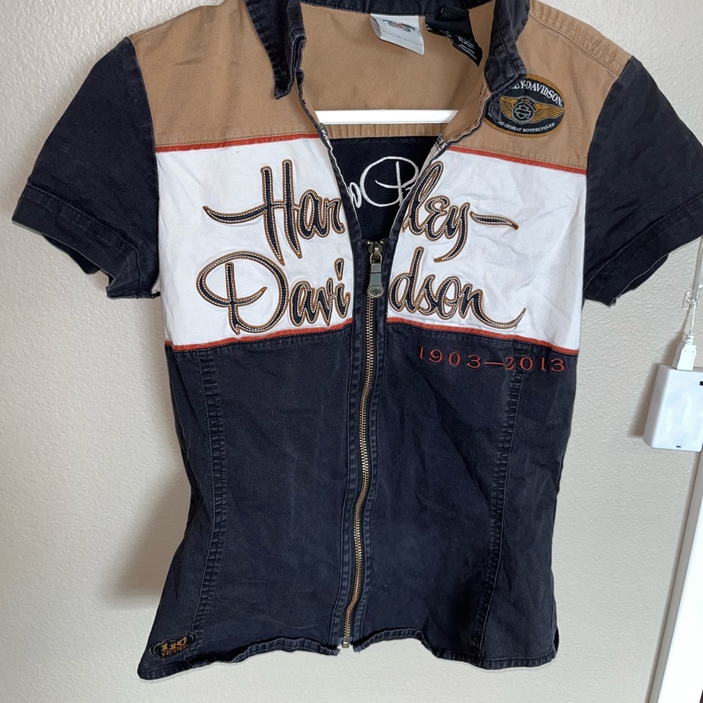 vintage Harley Davidson 110th anniversary short sleeve jacket. size small.